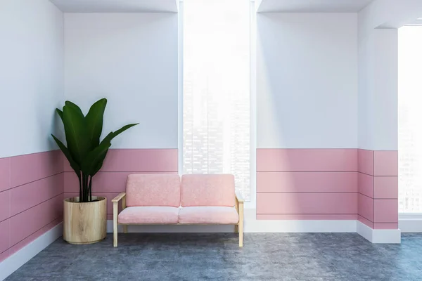 Ingresso Centro Benessere Bianco Rosa Con Pavimento Cemento Divano Rosa — Foto Stock