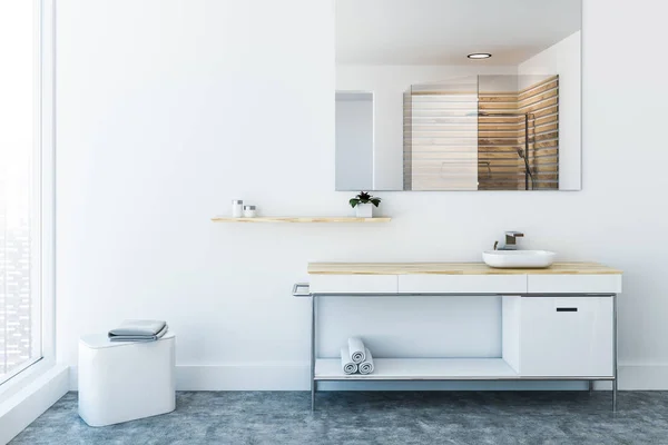 White Sink Vanity Unit Standing White Wall Room Concrete Floor — Stock Photo, Image