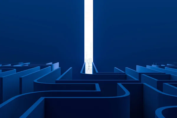 Labyrinthe Mur Bleu Avec Rayon Lumière Fin Concept Choix Défi — Photo