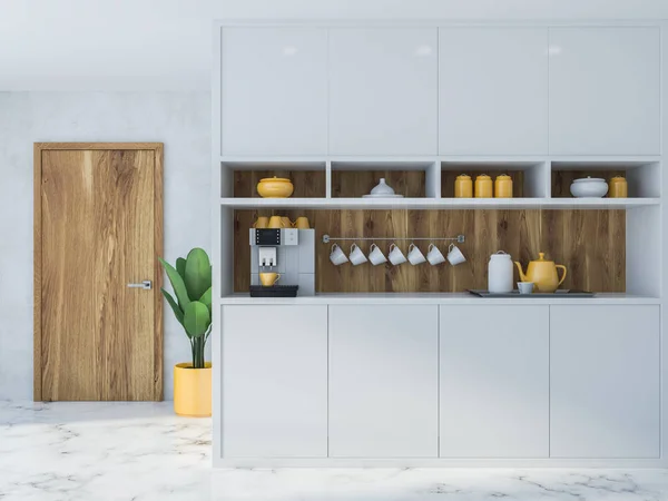 Cozy Kitchen Interior White Wooden Countertops Plant Pot Standing Next — Stock Photo, Image