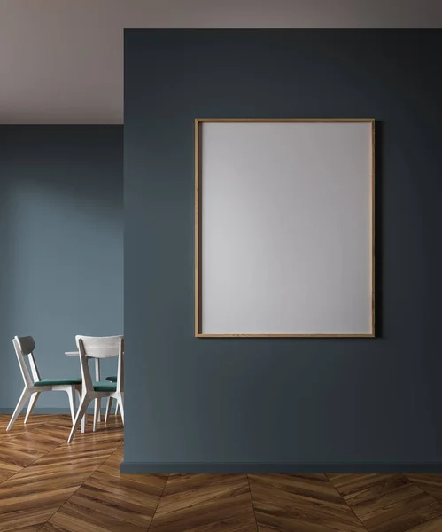 Houten Tafel Met Stoelen Staan Een Grijze Muur Eetkamer Interieur — Stockfoto