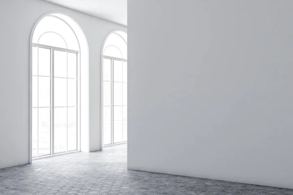 Empty Room Interior White Walls Gray Floor Arched Windows Concept — Stock Photo, Image