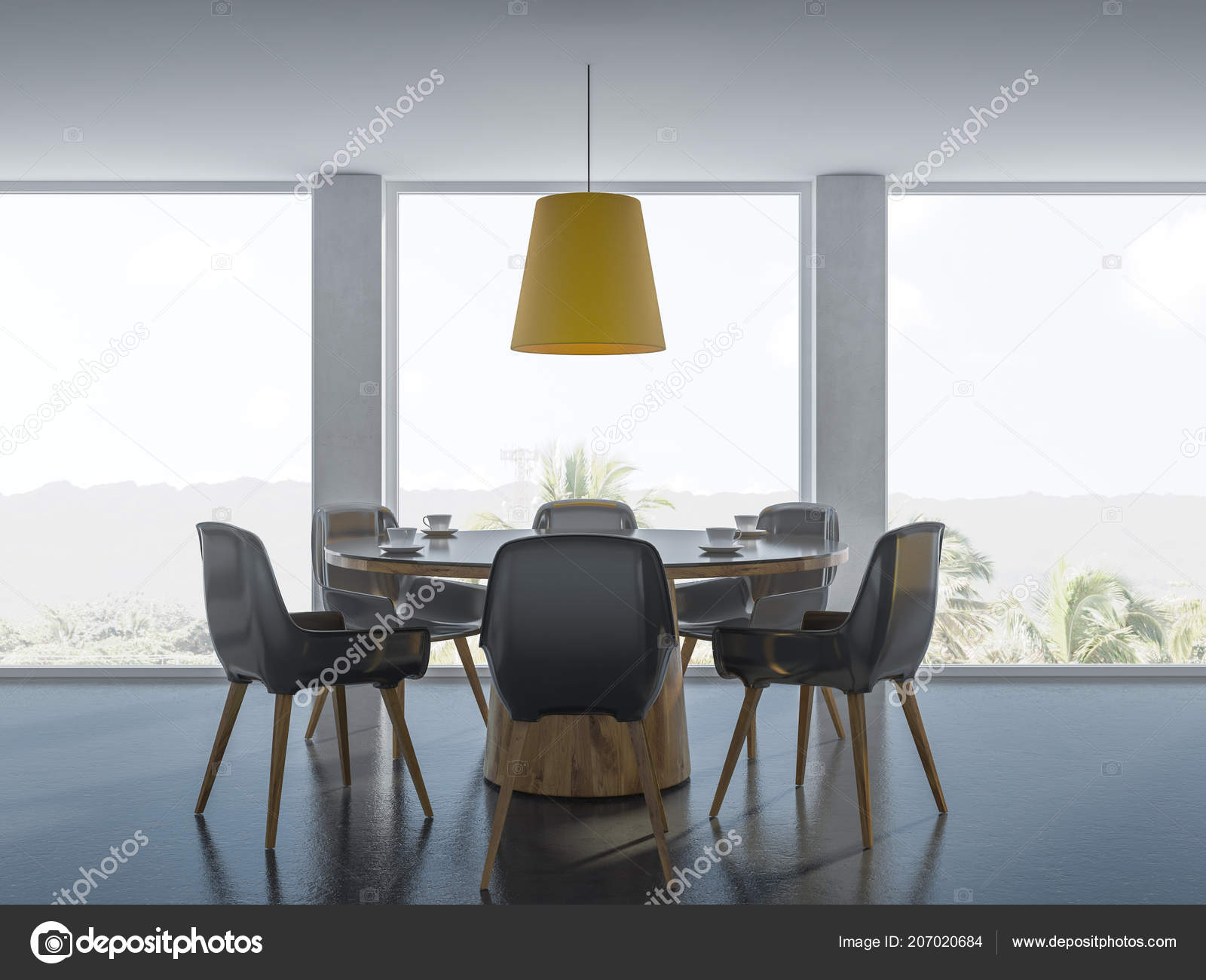 Gemütliche Moderne Esszimmer Innenraum Mit Weißen Wänden Ein