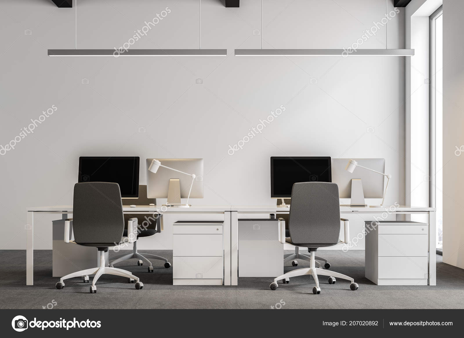 Close Modern International Company Office White Walls Computer