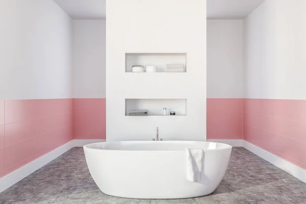 Modernes Badezimmer Mit Weißen Und Rosa Wänden Einem Betonboden Einer — Stockfoto