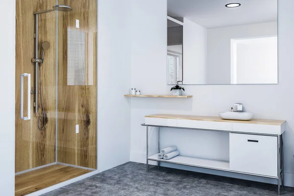 콘크리트 흰색과 샤워실 싱크대에 렌더링 — 스톡 사진