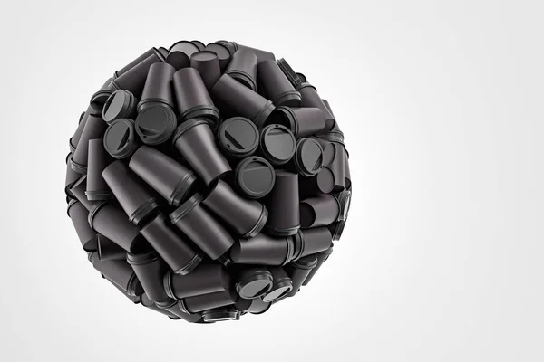 Fekete Kávé Papírpohár Alkotó Egy Gömb Fehér Háttér Fekete Fedéllel — Stock Fotó