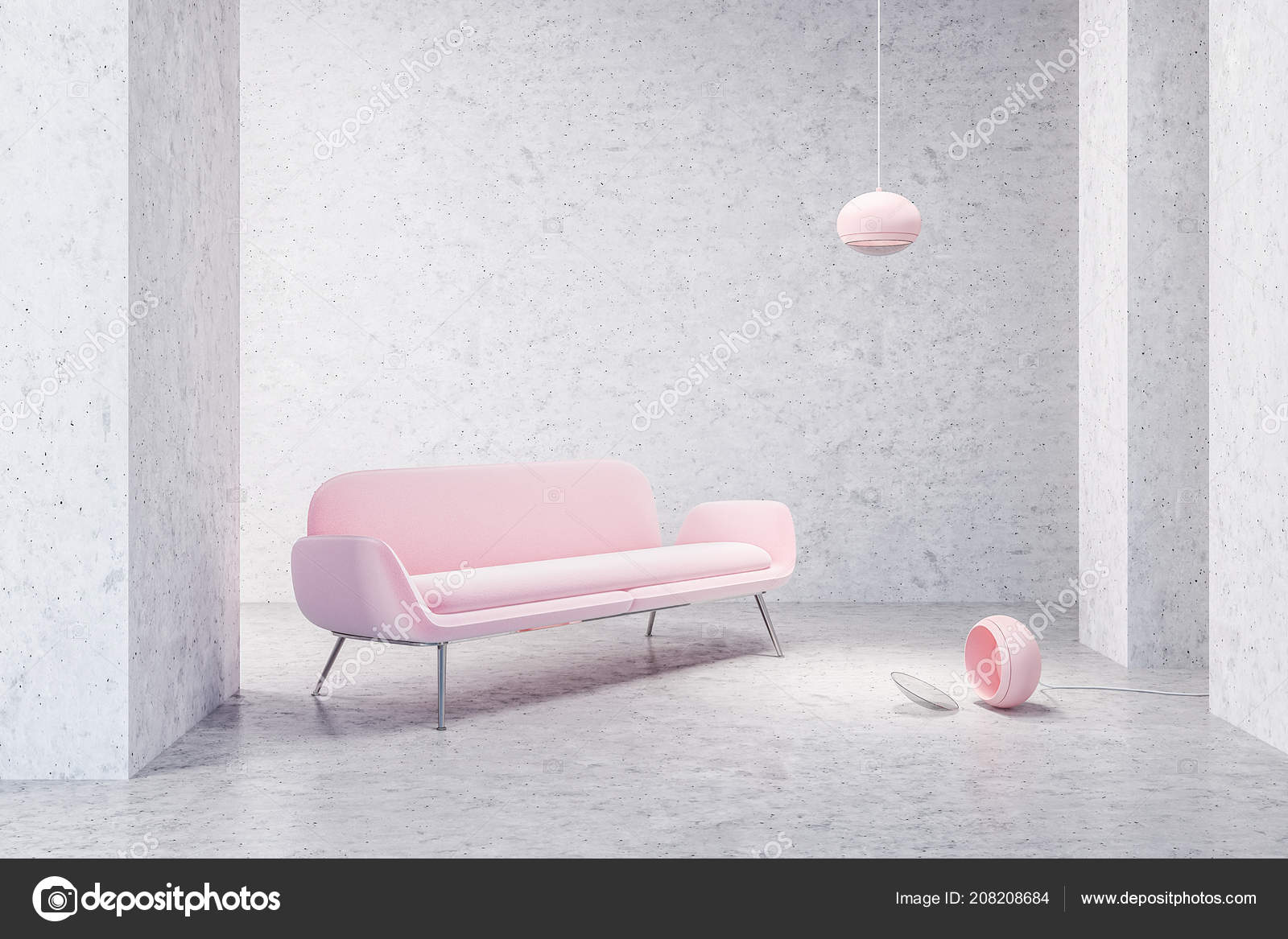 Pastel Pink Sofa Standing Empty Concrete Room Stylish Ceiling Lamp Stock  Photo by ©denisismagilov 208208684