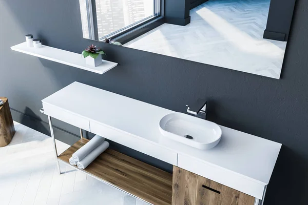 Badezimmer Skandinavischen Stil Innenansicht Mit Grauen Wänden Einem Weißen Holzboden — Stockfoto