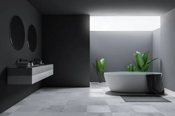 Vue Panoramique Grande Salle Bain Intérieure Avec Murs Gris Sol — Photo