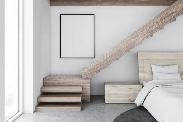 Interno Della Camera Letto Stile Scandinavo Con Pareti Bianche Pavimento — Foto Stock