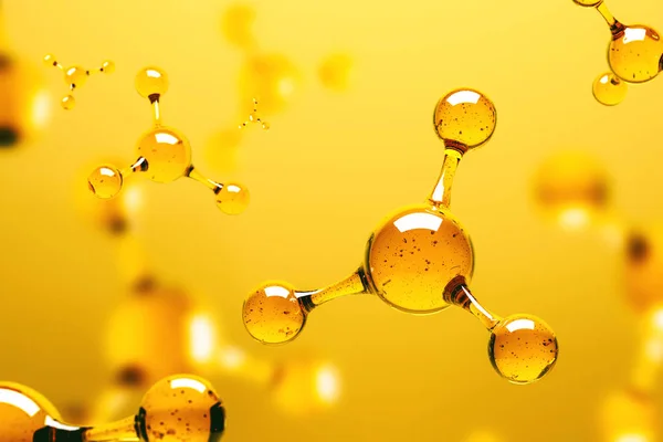 Transparent Molekylen Atom Rutnät Över Gul Bakgrund Vetenskap Dna Bioteknik — Stockfoto