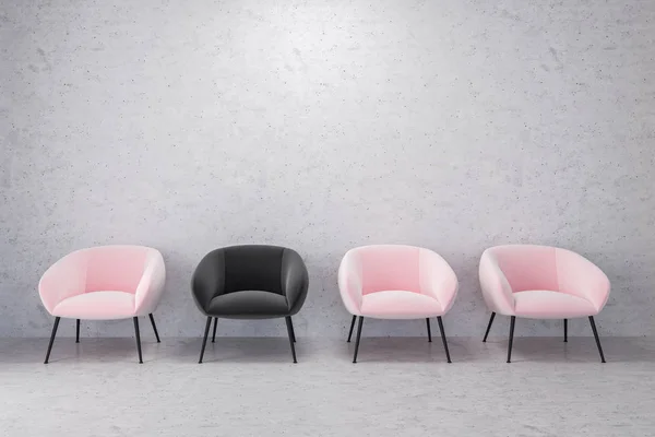 Waiting Room Company Concrete Walls Floor Row Pink Chairs One — Stock Photo, Image