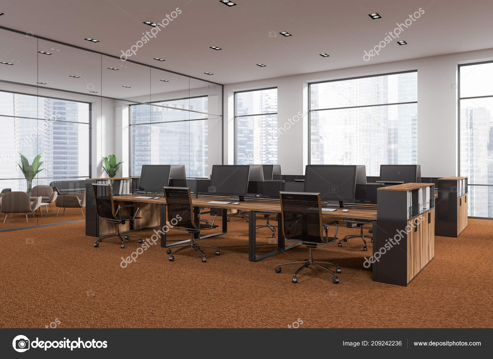Open Space Office Modern Company White Walls Panoramic