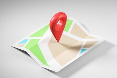 Şematik parlak harita yol ve hedef gösteren merkezinde büyük bir kırmızı işaretçiyle üzerine gelin. Gezinti, hedef ve Gps. 3d kadar sahte işleme bulma kavramı