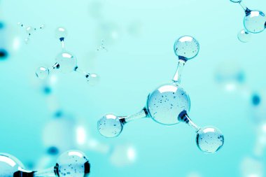 Üzerinde mavi arka plan şeffaf molekül atom kılavuz. Bilim, Dna, biyoteknoloji kavramı. 3d render alay kadar bulanık