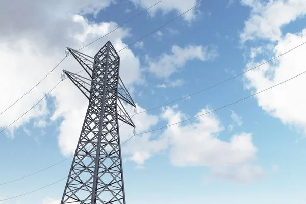 Одинарна Лінія Електропередачі Високою Напругою Підтримує Блакитне Небо Багатьма Хмарами — стокове фото