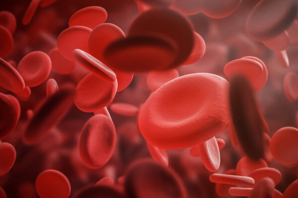Red blood cells macro over red eritrosit background. Concept of blood cells count, medicine and healthcare. 3d rendering mock up
