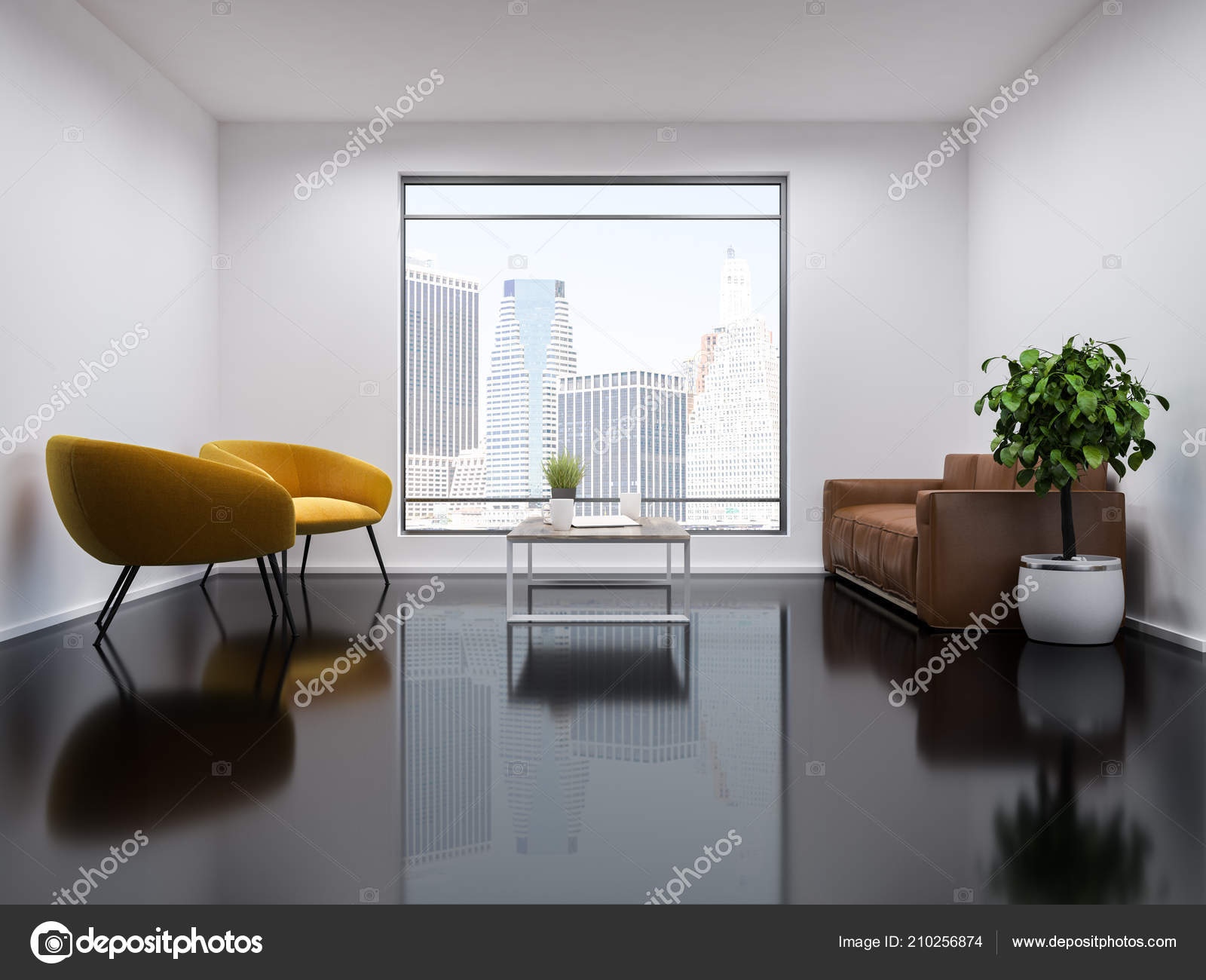 Loft Modern Office Waiting Area White Walls Glass Black Floor Stock Photo C Denisismagilov 210256874