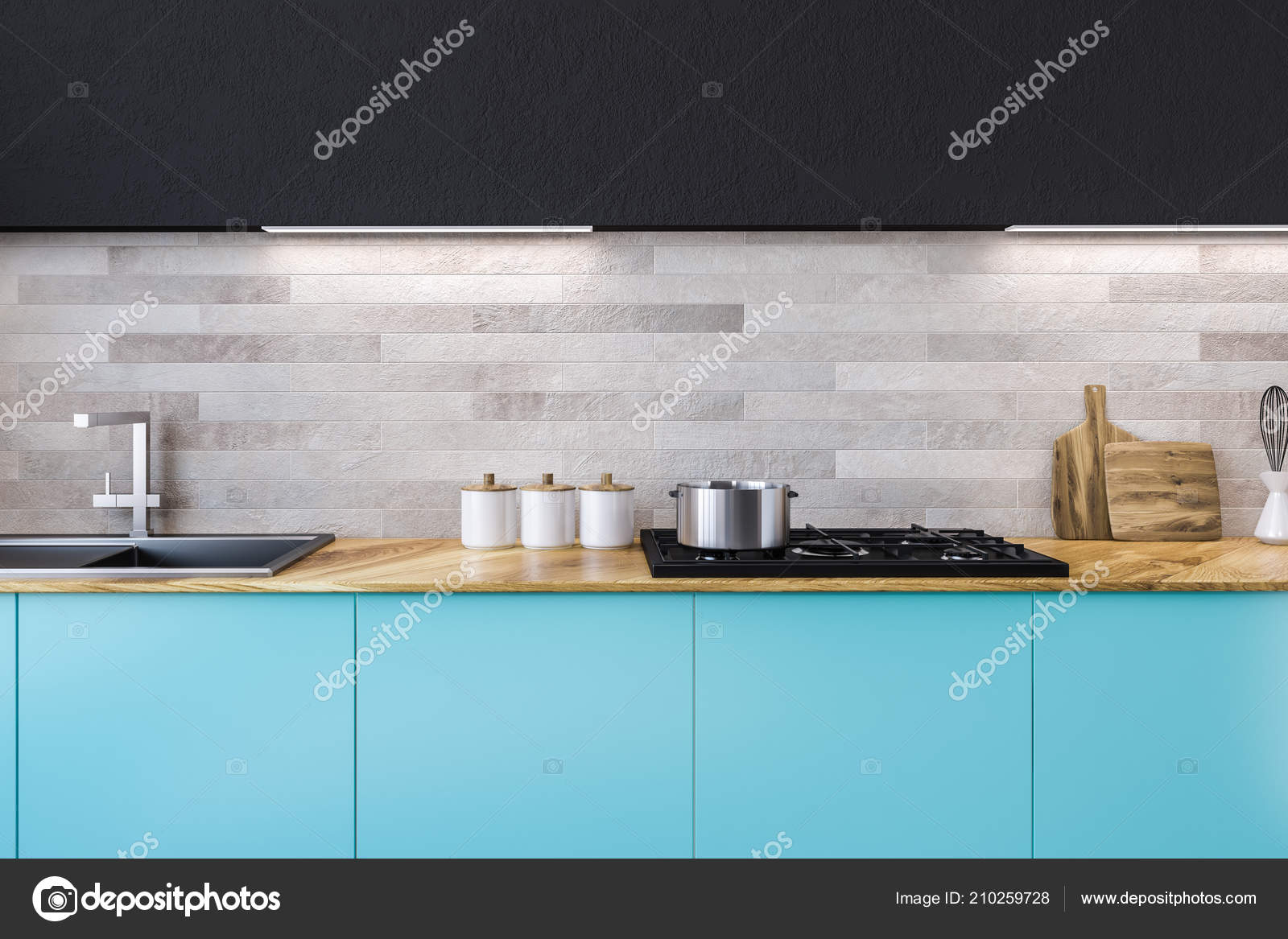 Close Kitchen Sink Built Blue Countertops Kitchen Interior