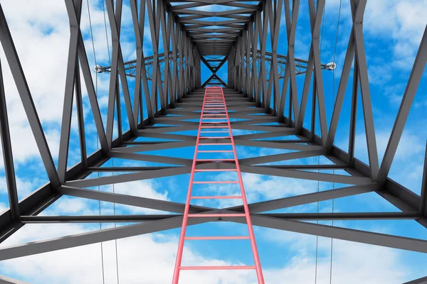 Escalera Roja Dentro Una Enorme Línea Eléctrica Apoyo Como Desde — Foto de Stock