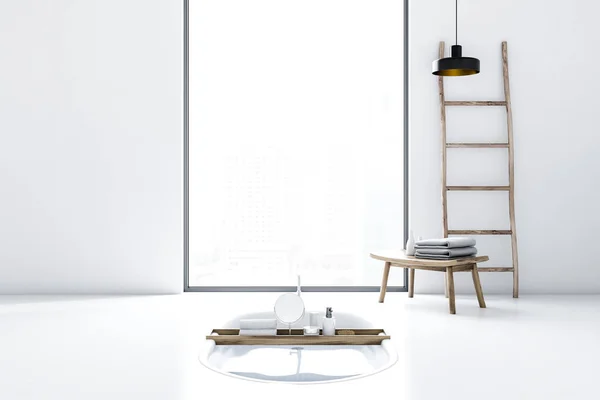 Originele Minimalistische Badkamer Interieur Met Witte Muren Vloer Een Ingebouwde — Stockfoto