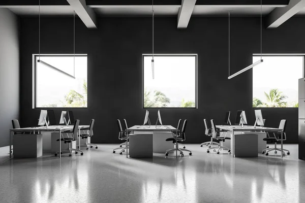 Interior Oficina Estilo Industrial Con Paredes Grises Piso Brillante Blanco —  Fotos de Stock