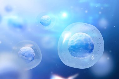 Makro mavi bir hücrenin çekirdeği. Soyut bulanık hücre arka plan. Tıp, bilim, araştırma ve Dna çalışmaları kavramı. 3D render alay