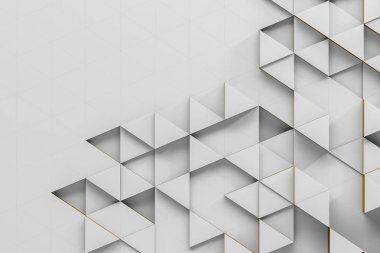 Soyut geometrik desen beyaz triangulars yaptı. Sahte ile yukarı arka plan. Pazarlama ve tasarım kavramı. 3D render
