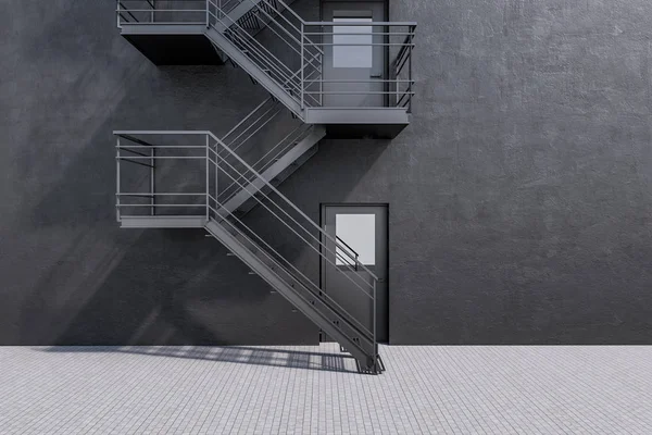Modern Building Exterior Dark Gray Walls Grey Doors Emergency Exit — Stock Photo, Image