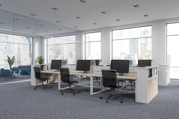 Oficina Espacio Abierto Una Empresa Moderna Con Paredes Blancas Ventanas — Foto de Stock