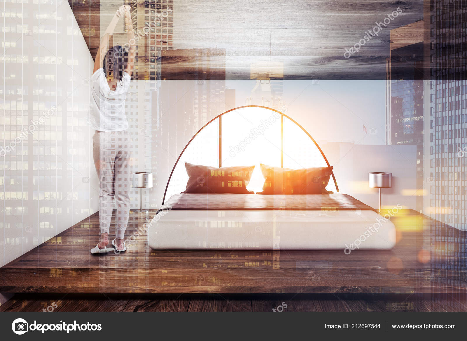 Woman Pajamas Interior Attic Bedroom Master Bed Wooden