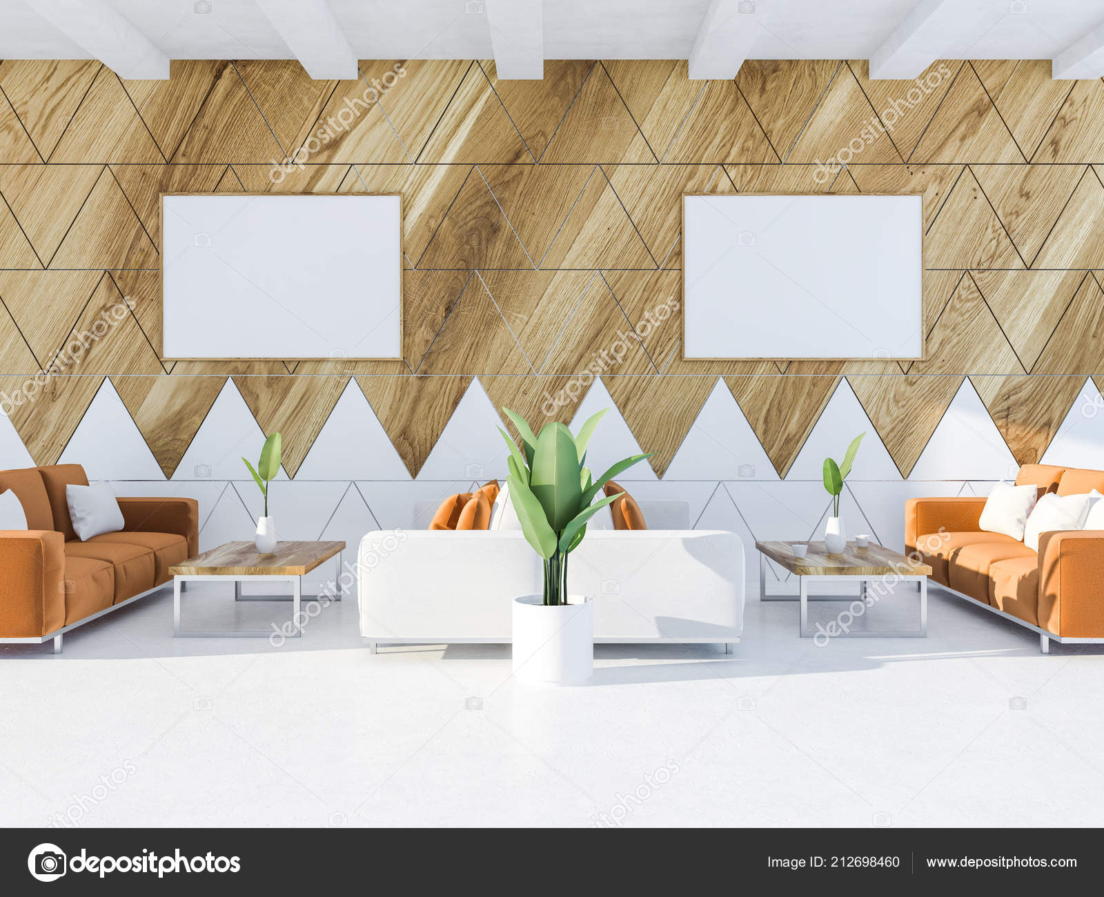 Modern Office White Wooden Triangular Tiles Lounge Interior