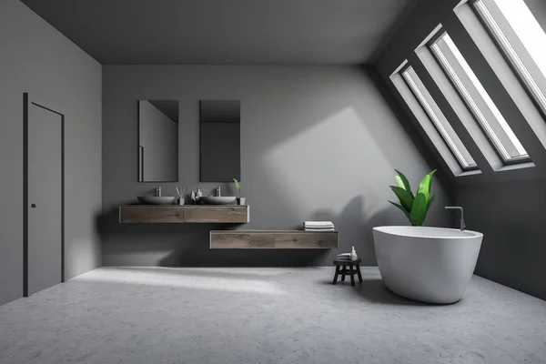 Luxusní Podkrovní Koupelny Interiér Sídle Styl Minimalismus Betonovou Podlahu Šedou — Stock fotografie