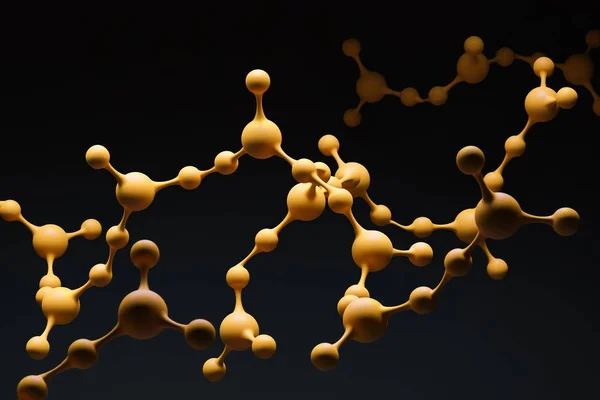 Orangefarbenes Abstraktes Molekül Modell Auf Schwarzem Hintergrund Konzept Der Wissenschaft — Stockfoto