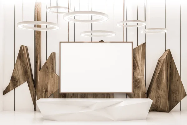 Futuristic Office Interior Wooden Abstract Pattern Walls White Floor Angular — Stock Photo, Image