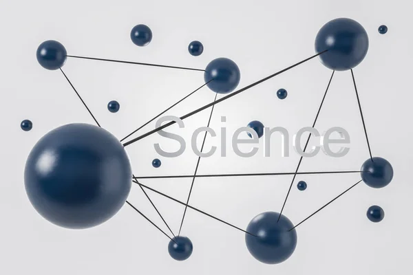 Glossy Dark Blue Abstract Molecule Model White Backdrop White Word — Stock Photo, Image