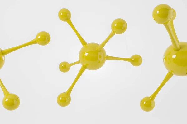 Modelos Moléculas Abstratas Amarelas Sobre Fundo Branco Ciência Palavra Branca — Fotografia de Stock