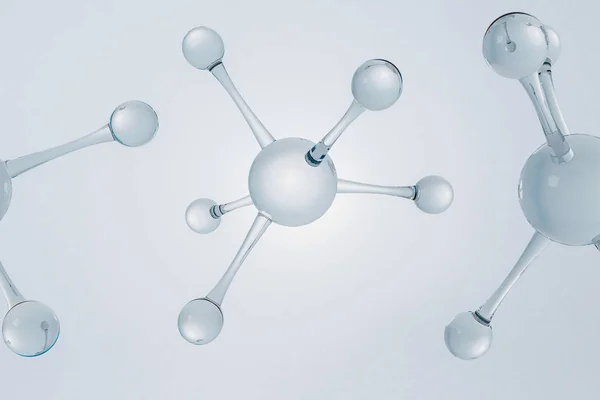 Modelo Molécula Abstrata Transparente Brilhante Sobre Fundo Cinza Claro Conceito — Fotografia de Stock