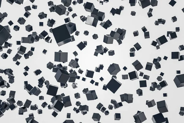 Гладкі Глянцеві Чорні Кубики Падають Білий Фон Концепція Майбутніх Технологій — стокове фото