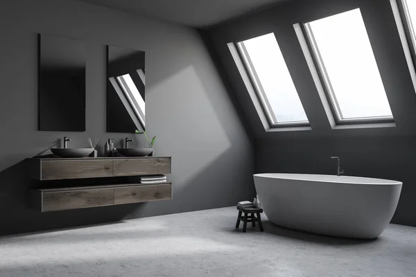 Luxury Attic Bathroom Corner Minimalism Style Mansion Concrete Floor Grey — Stock Photo, Image