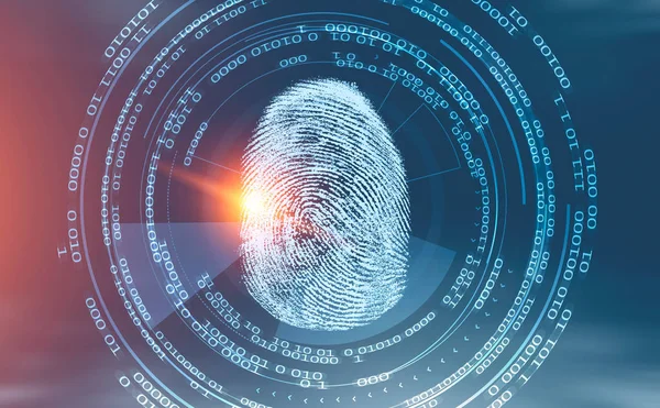 Fingerprint Hud Meeslepende Interface Wazig Blauw Rode Achtergrond Concept Van — Stockfoto