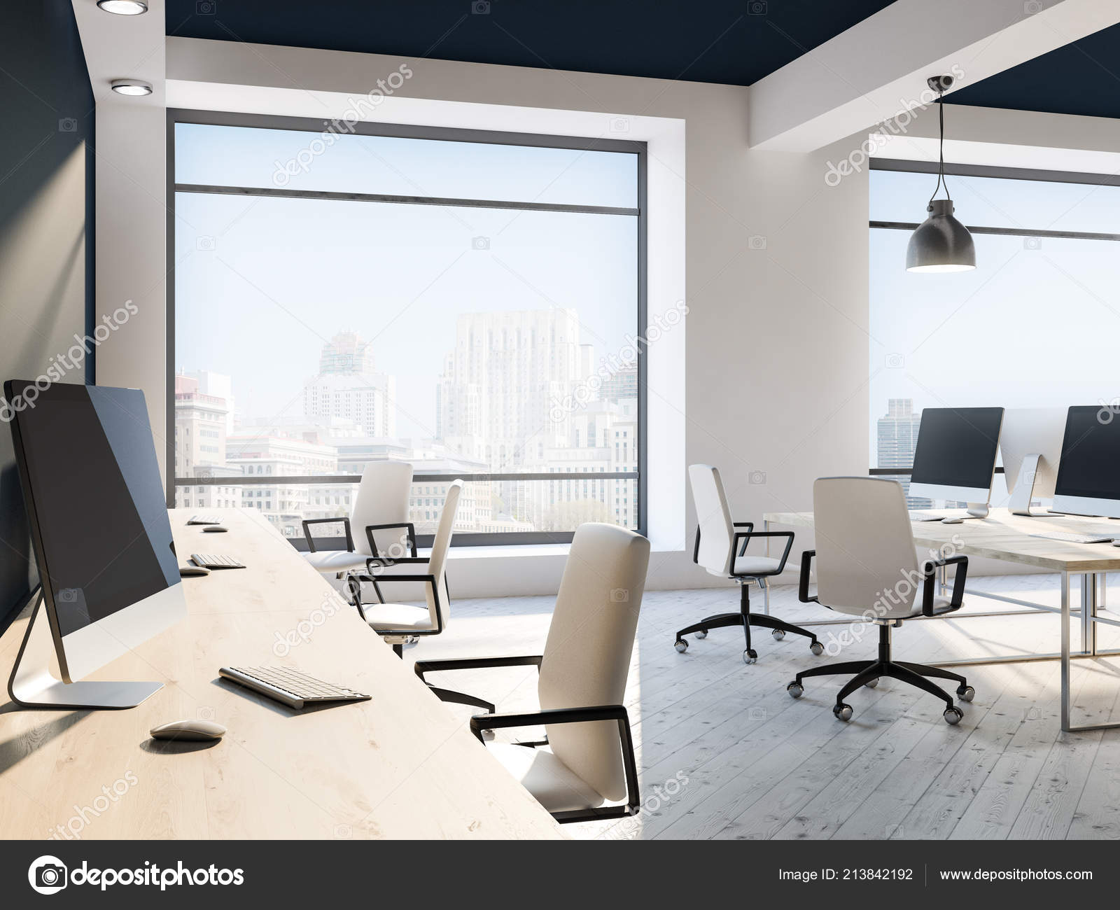 Open Space Office Interior White Walls Black White Ceiling Loft — Stock Photo © denisismagilov