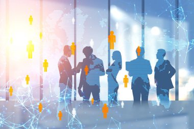 Çeşitli iş takım yürüyüş ve gece office arka plan ve globoal ağ insanlar çizim üzerinden Toned görüntü çift pozlama sahte öğeleri Nasa tarafından döşenmiş bu görüntünün daimi Üyeler