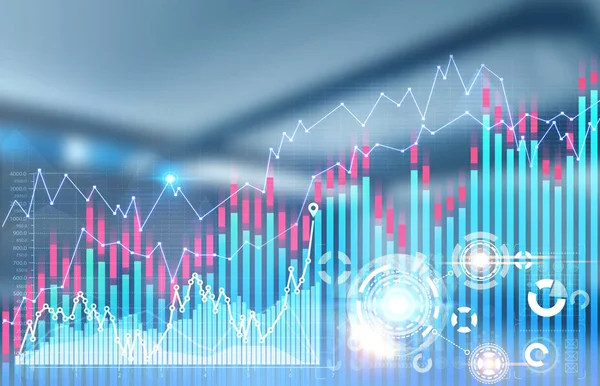 Kék Piros Absztrakt Növekvő Grafikon Irodai Háttér Életlen Hud Fogalmának — Stock Fotó