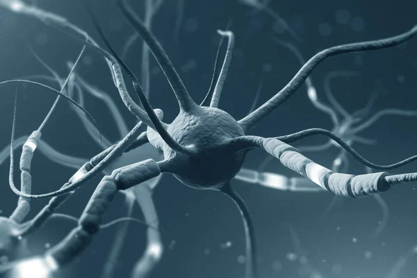 Gros Plan Neurone Gris Avec Des Segments Lumineux Sur Fond — Photo