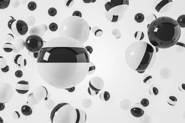 Glad Glanzend Witte Zwarte Bollen Omvallen Van Witte Achtergrond Concept — Stockfoto