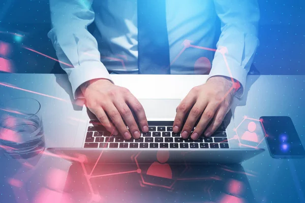 Hände Des Geschäftsmannes Auf Der Laptop Tastatur Büro Red People — Stockfoto