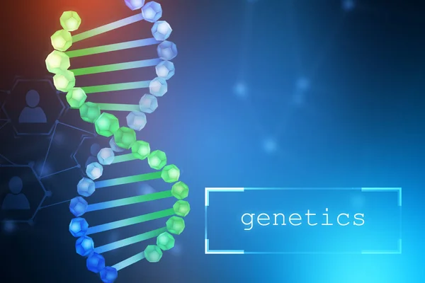 ブルー グリーン Dna らせんと人々 はネットワーク アイコンを青い背景の上 小さな箱に書かれたテキストの遺伝学 バイオ テクノロジー 生物学 — ストック写真