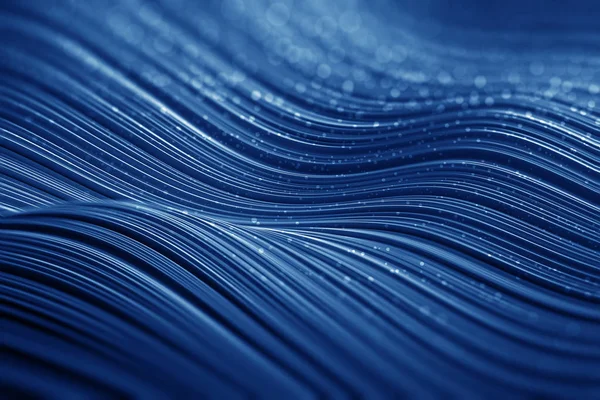 Abstract waves on dark blue surface background. Concept of art, creativity and imagination. 3d rendering copy space